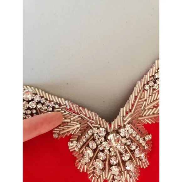 Mikael Aghal Mermaid V-neck Embellished Gown Maxi Dress Size 6 Red #1J403 - Picture 8 of 12